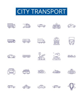 Şehir taşıma hattı simgeleri ayarlandı. Şehir, Ulaşım, Otobüs, Metro, Otomobil, Bisiklet, Taksi ana hatları konsept çizimleri tasarım koleksiyonu