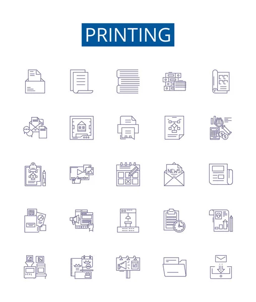 Druckzeilensymbole Zeichen Gesetzt Designsammlung Von Drucken Tinte Papier Laser Presse — Stockvektor