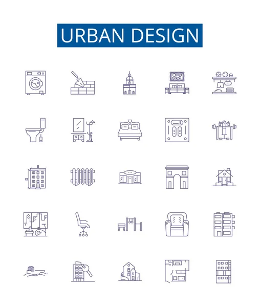 Wzornictwo Miejskie Ikony Linii Zestaw Znaków Projekt Kolekcji Urban Projektowanie — Wektor stockowy