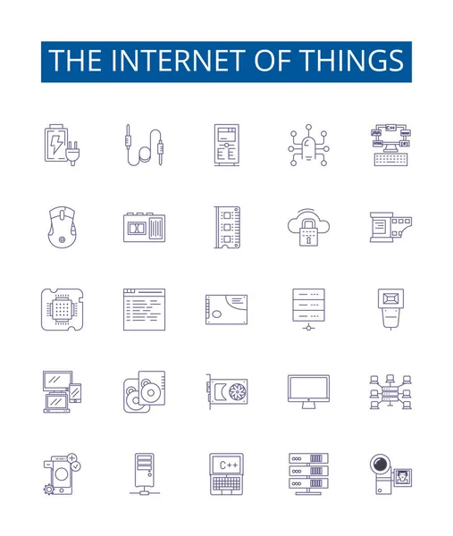 Internet Las Cosas Línea Iconos Signos Establecidos Diseño Colección Iot — Vector de stock