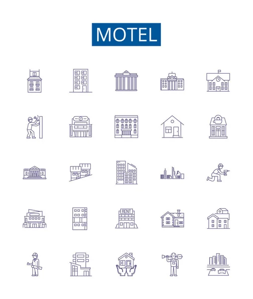 Motel Line Symbole Zeichen Gesetzt Design Sammlung Von Unterkünften Herberge — Stockvektor