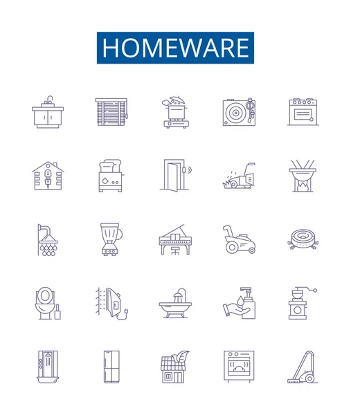 Homeware Ligne Icônes Signes Ensemble Design Collection Mobilier Vaisselle Vaisselle — Image vectorielle