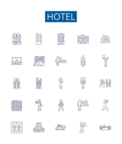 Ikony Linii Hotelowej Ustawione Design Collection Hotel Zakwaterowanie Zakwaterowanie Resort — Wektor stockowy