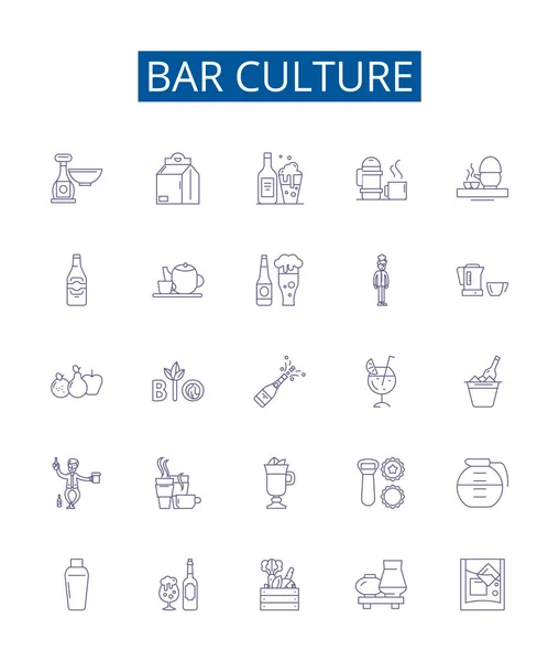 Bar Cultura Linea Icone Segni Set Collezione Design Bar Cultura — Vettoriale Stock
