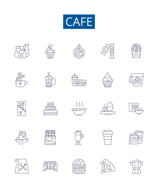 Cafe Line Symbole Zeichen Gesetzt Design Kollektion Von Cafe Kaffee — Stockvektor