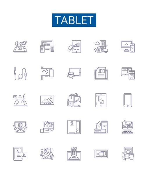 Tablet Line Icons Signs Set Design Collection Tablet Ipad Android — Stock Vector