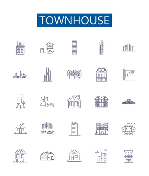 Townhouse Ligne Icônes Signes Ensemble Collection Design Townhome Townhouse Rowhouse — Image vectorielle