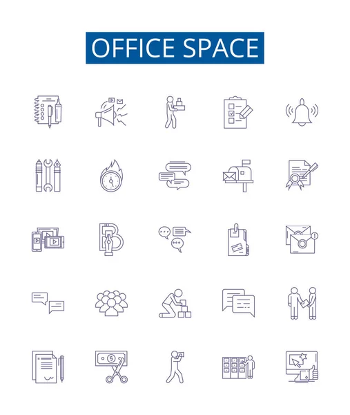 Ikony Řádků Office Jsou Nastaveny Design Kolekce Cubicle Stůl Židle — Stockový vektor