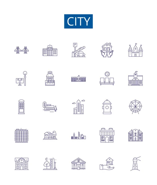 Ikony Linii Miasta Ustawione Kolekcja Projektów Miejskich Metropolii Gmin Osiedli — Wektor stockowy