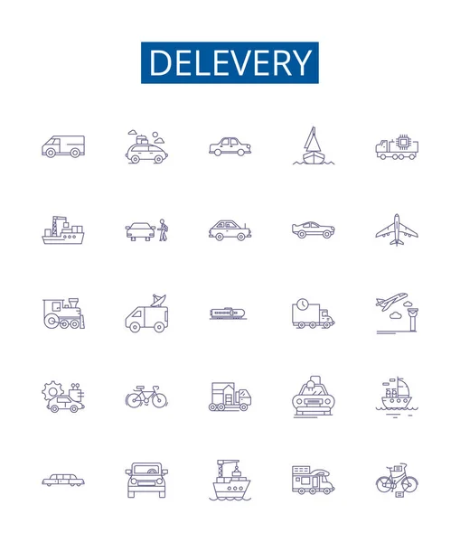 Σήμανση Εικονιδίων Γραμμής Design Collection Dispatch Delivery Postage Freight Mailing — Διανυσματικό Αρχείο