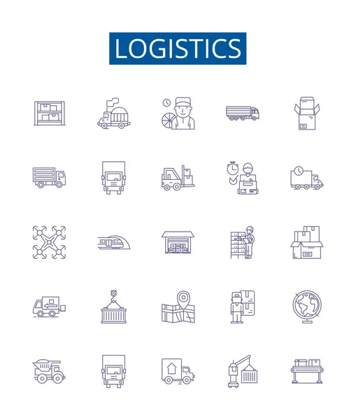 Γραμμή Logistics Εικονίδια Σήματα Που Design Collection Distribution Shipping Delivery — Διανυσματικό Αρχείο