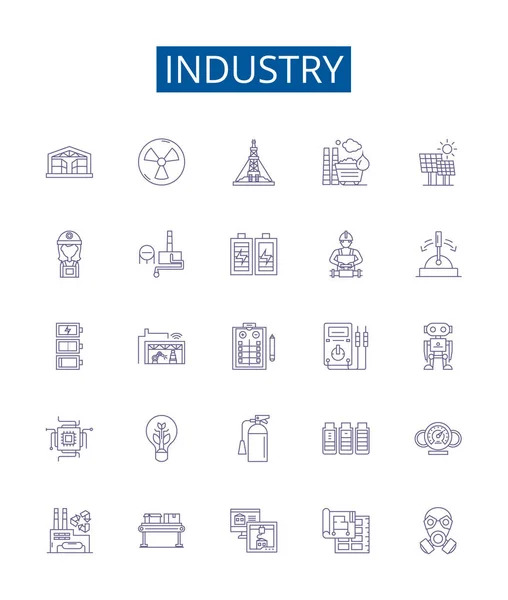 Ikony Linii Przemysłowej Ustawione Kolekcja Projektowa Produkcja Technologia Produkcja Biznes — Wektor stockowy