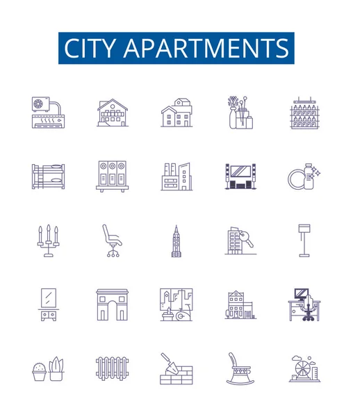 City Appartementen Lijn Pictogrammen Borden Set Design Collectie Van Appartementen — Stockvector