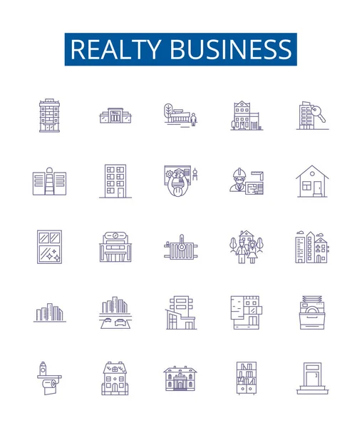 Realty Business Line Icons Signs Set Design Collection Realty Business — Stock Vector
