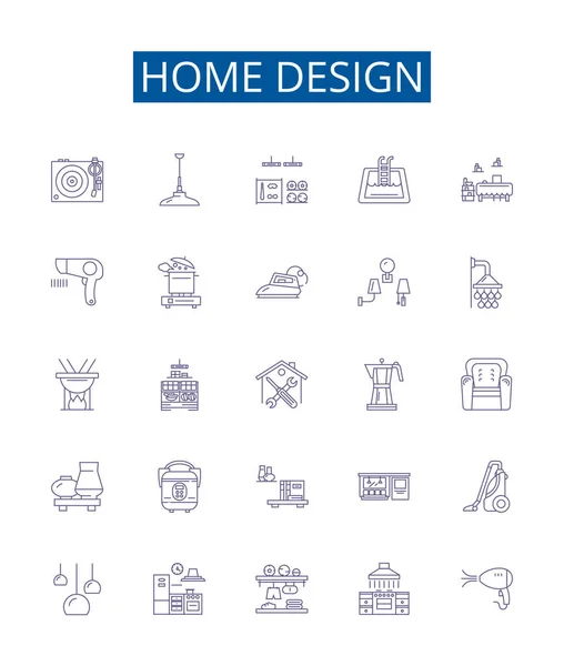Home Design Ligne Icônes Signes Ensemble Collection Design Intérieurs Décor — Image vectorielle