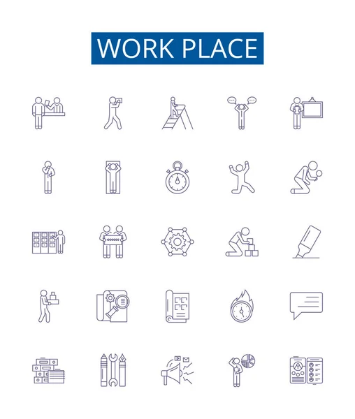 Θέση Εργασίας Εικονίδια Γραμμή Σήματα Που Design Collection Office Cubicle — Διανυσματικό Αρχείο