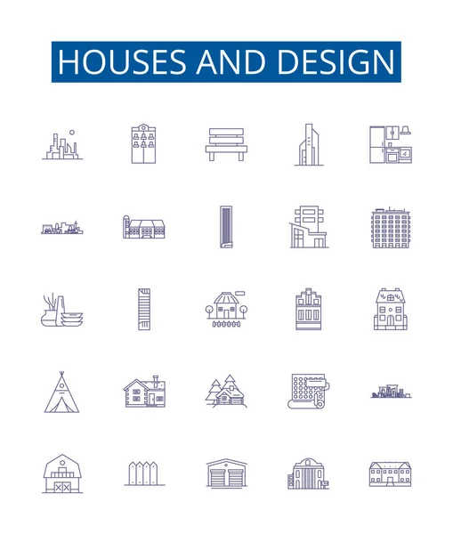 Domy Ikony Linii Projektowej Zestaw Znaków Projekt Kolekcji Architektura Konstrukcje — Wektor stockowy