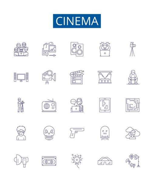 Linha Cinema Ícones Sinais Definidos Coleção Design Filme Teatro Filme — Vetor de Stock