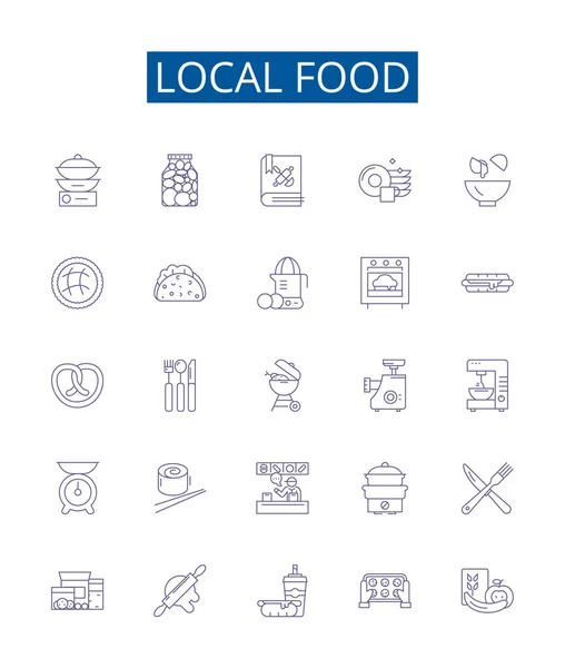 Ligne Nourriture Locale Icônes Signes Ensemble Design Collection Cuisine Région — Image vectorielle