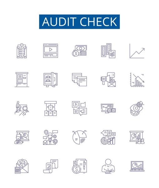 Audit Check Line Icons Signs Set Design Collection Inspection Assessing — Stock Vector