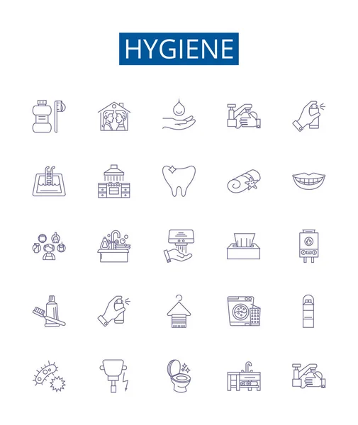 Línea Higiene Iconos Signos Establecidos Diseño Colección Limpieza Saneamiento Estéril — Vector de stock