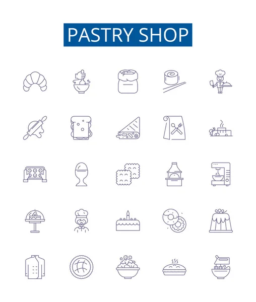 Pastelería Línea Iconos Letreros Conjunto Diseño Colección Pastelería Tienda Panadería — Vector de stock