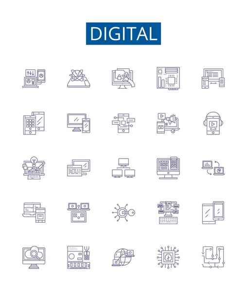 Digitale Liniensymbole Werden Gesetzt Designsammlung Digitaler Technologischer Elektronischer Computergestützter Vernetzter — Stockvektor