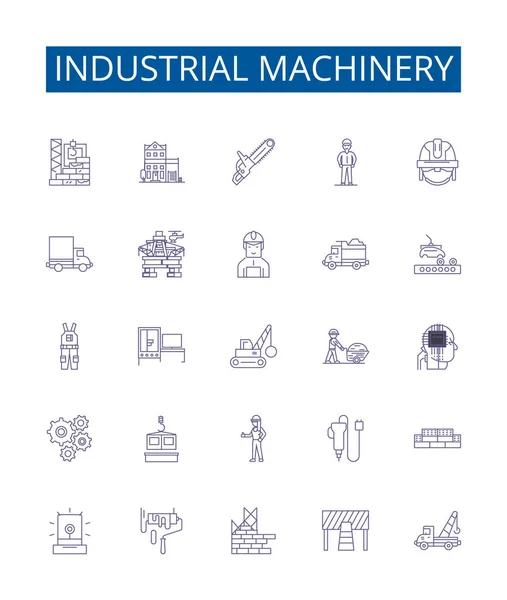 Industriële Machines Lijn Pictogrammen Borden Set Design Collectie Van Machines — Stockvector