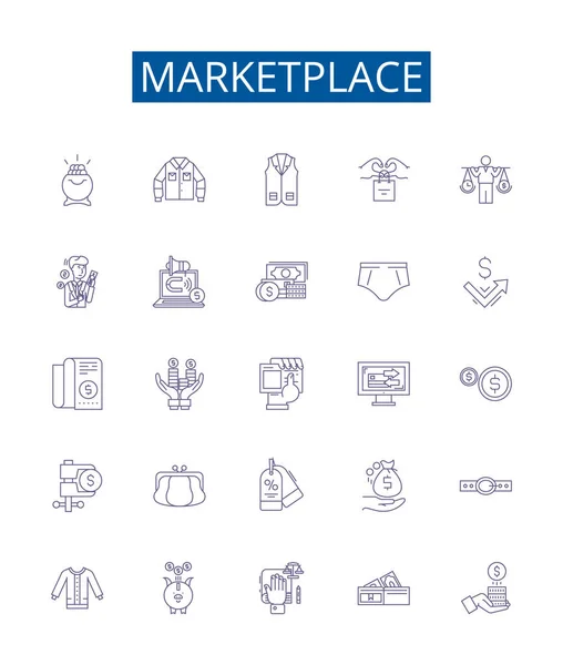 Marktzeichensymbole Werden Gesetzt Designsammlung Von Market Place Exchange Mall Trading — Stockvektor