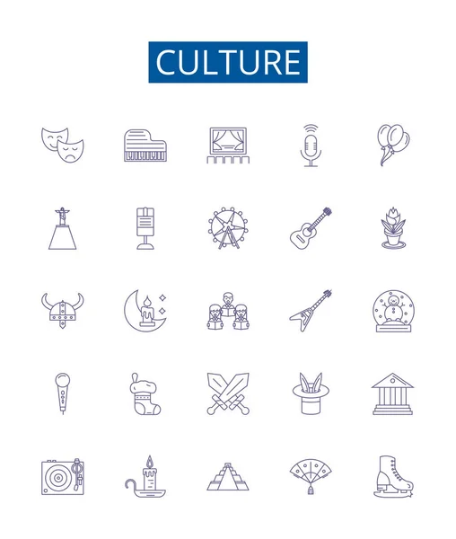 文化ラインアイコンが設定されます 社会のデザインコレクション カスタム 料理アウトラインベクトルの概念図 — ストックベクタ