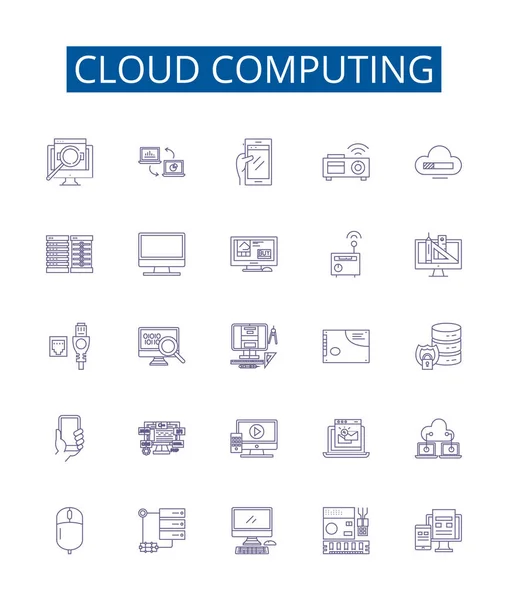 Liniensymbole Für Cloud Computing Werden Gesetzt Designsammlung Von Cloud Computing — Stockvektor