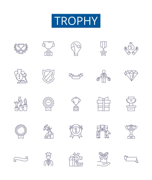 Conjunto Letreros Iconos Línea Trofeo Colección Diseño Premio Premio Copa — Vector de stock