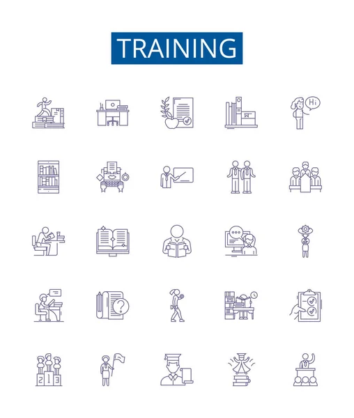 Training Line Icons Signs Set Design Collection Education Coaching Tuition — Stock Vector