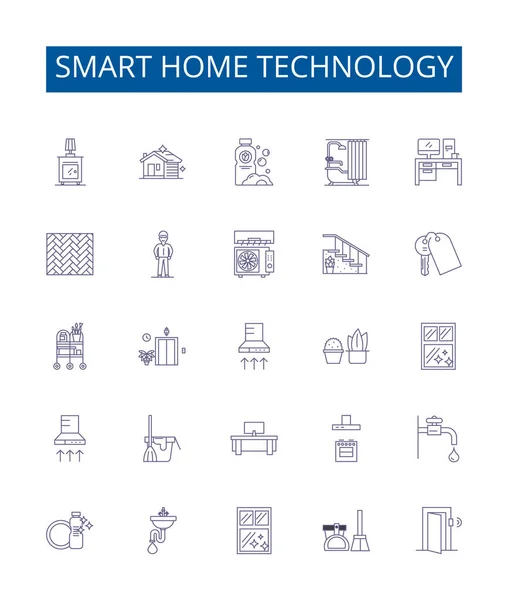 Smart Home Technologie Ligne Icônes Signes Ensemble Collection Design Illustrations — Image vectorielle