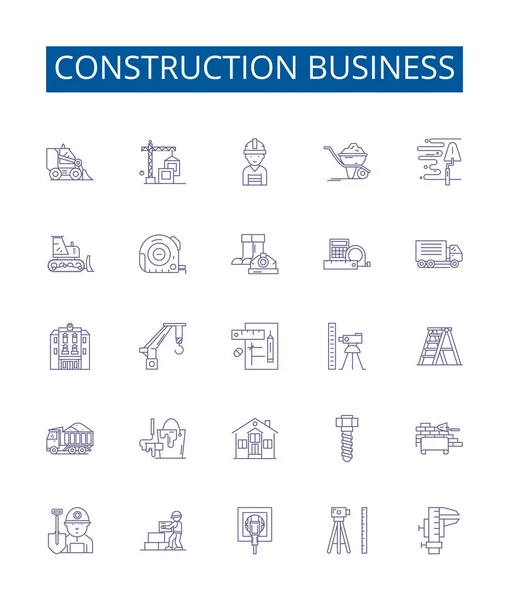 Ikony Linii Biznesowej Budowlanej Ustawione Kolekcja Projektowa Budynków Konstrukcji Wykonawcy — Wektor stockowy