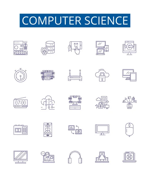 Ligne Informatique Icônes Signes Ensemble Conception Collection Technologie Algorithmes Programmation — Image vectorielle