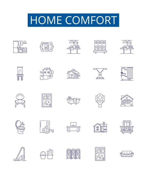 Устанавливается Линия Домашнего Комфорта Коллекция Дизайнерских Векторных Иллюзий Homely Cozy — стоковый вектор