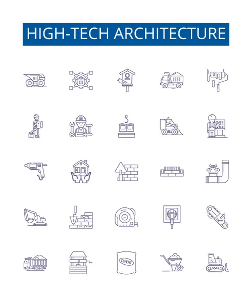 Högteknologiska Arkitektur Linje Ikoner Tecken Som Design Samling High Tech — Stock vektor
