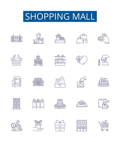 Köpcentrum Linje Ikoner Skyltar Inställd Design Samling Mall Shopping Store — Stock vektor