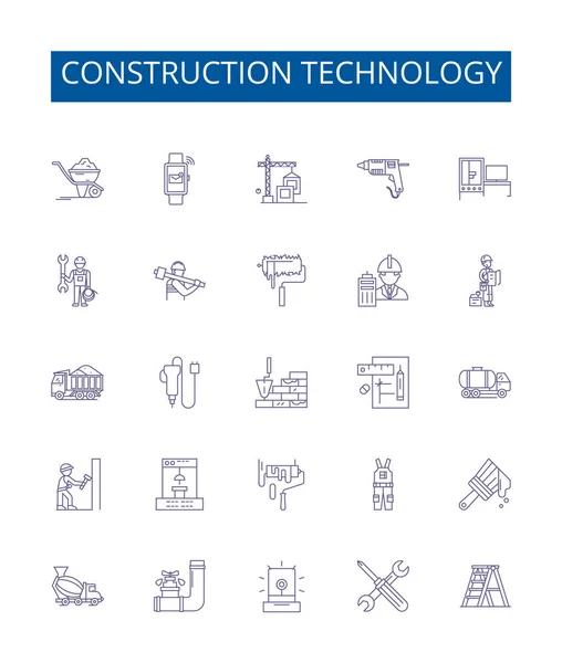 Construction Technology Line Icons Signs Set Design Collection Construction Technology — Stock Vector