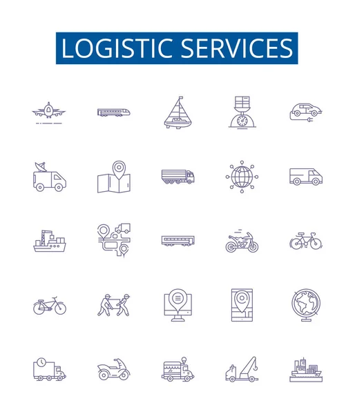 Τοποθέτηση Υπογραφών Εικονιδίων Γραμμής Υπηρεσιών Design Collection Logistics Services Shipping — Διανυσματικό Αρχείο