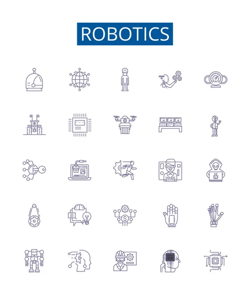 Ikony Robotyki Ustawione Kolekcja Projektowa Robotyki Automatyka Sztuczna Inteligencja Maszyny — Wektor stockowy