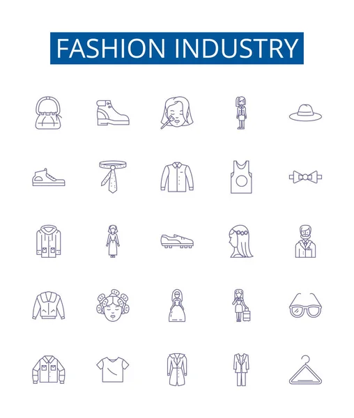 stock vector Fashion industry line icons signs set. Design collection of Fashion, Industry, Clothing, Style, Trend, Apparel, Retail, Design outline vector concept illustrations