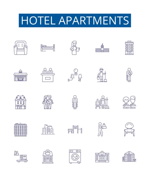 Hotel Appartementen Lijn Pictogrammen Borden Set Design Collectie Van Hotel — Stockvector