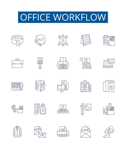 Zeilensymbole Für Office Workflows Werden Gesetzt Designsammlung Von Workflow Büro — Stockvektor