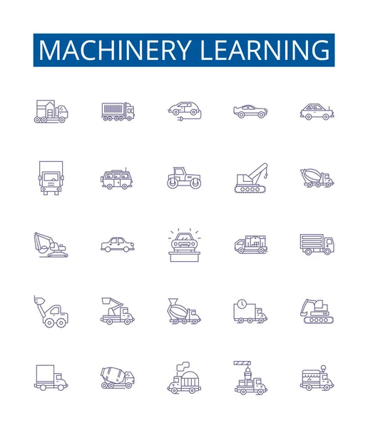 Iconos Línea Aprendizaje Maquinaria Conjunto Signos Diseño Colección Machine Aprendizaje — Archivo Imágenes Vectoriales