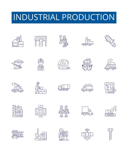 Línea Producción Industrial Iconos Letreros Conjunto Diseño Colección Industria Producción — Vector de stock