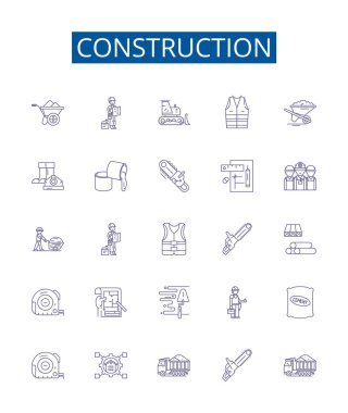 Construction line icons signs set. Design collection of Build, Construct, Constructing, Erect, Fabricate, Framework, Architecture, Structure outline vector concept illustrations clipart