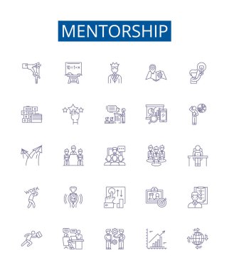 Mentorship line icons signs set. Design collection of Mentor, Mentorship, Guidance, Tutelage, Coaching, Supervision, Advisement, Support outline vector concept illustrations clipart