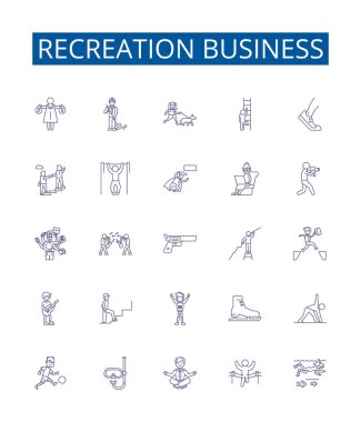 Recreation business line icons signs set. Design collection of Recreation, Entertainment, Amusement, Sports, Leisure, Adventure, Outdoor, Gaming outline vector concept illustrations